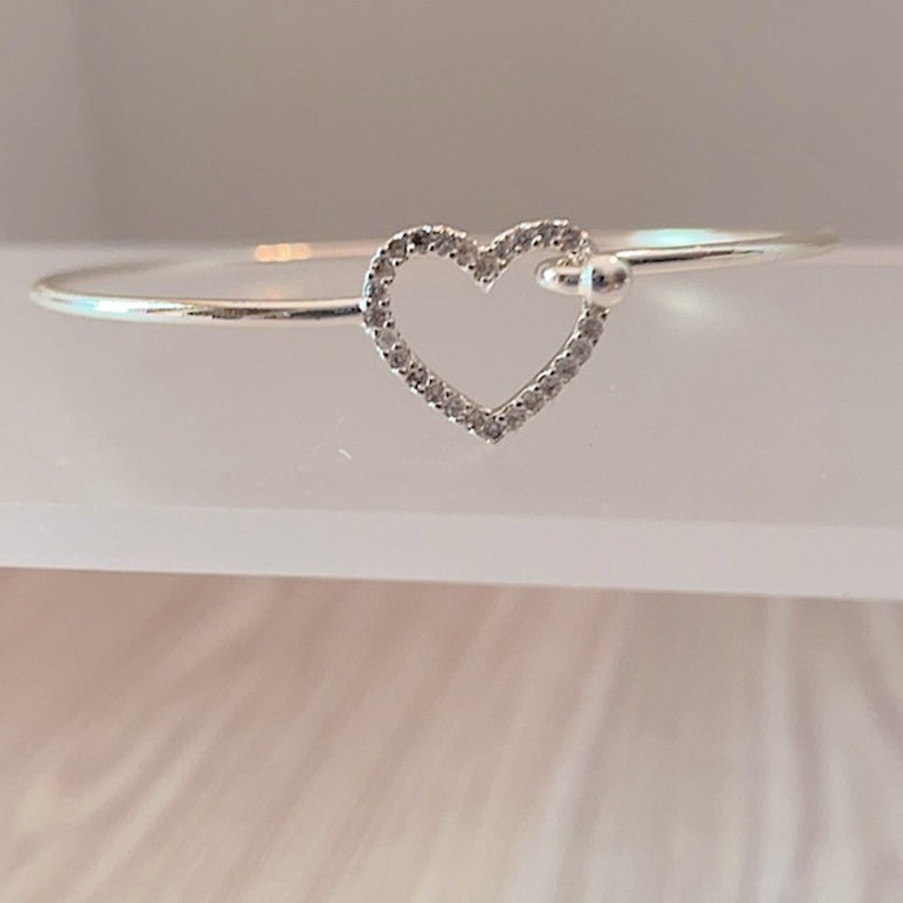 New Directions silver tone CZ heart bangle